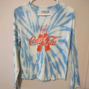 NWT Juniors Coca Cola Blue Tie Dye Long Sleeve Tee Size Large